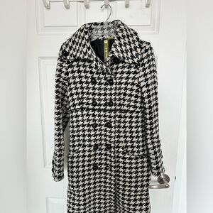 Women's Houndstooth Double-Breasted Pea Coat - Black & White